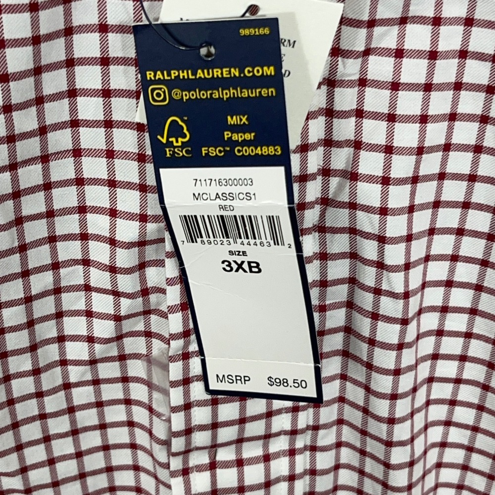 Ralph Lauren Mens Shirt 3XB Red Check Big & Tall Cotton Long Sleeve Pony Logo - Picture 3 of 10